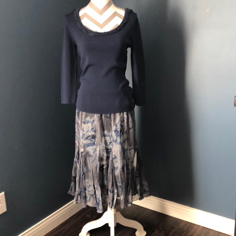 Dana Buchman blue shirt and blue and grey skirt